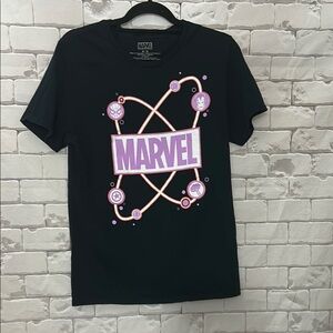 Marvel Men’s Black Tee with Purple and Pink Design Size Medium